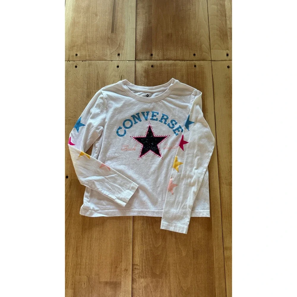 Converse Kids Large White Long Sleeve Star Graphic T-Shirt Chuck Taylor 12-13 Yr